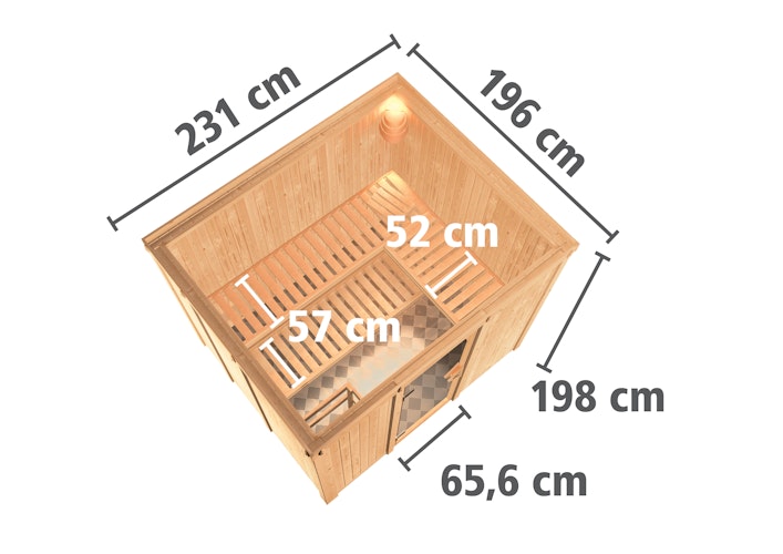 Karibu Sauna Gobin mit Fronteinstieg 68 mm inkl. gratis Saunaofen & 8-teiligem Zubehörpaket (Gesamtwert 1071,91€) Bild