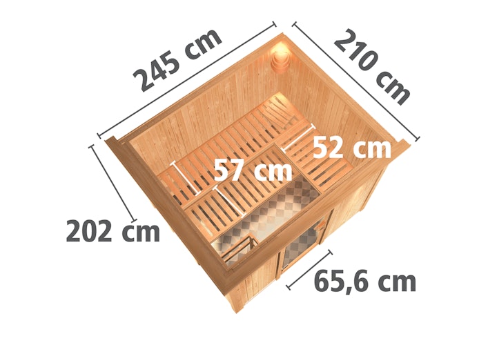 Karibu Sauna Gobin mit Fronteinstieg 68 mm inkl. gratis Saunaofen & 8-teiligem Zubehörpaket (Gesamtwert 1071,91€) Bild