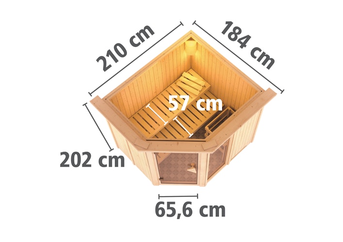 Karibu Sauna Fiona 2 mit Eckeinstieg 68 mm inkl. gratis Saunaofen & 8-teiligem Zubehörpaket (Gesamtwert 1071,91€) Bild