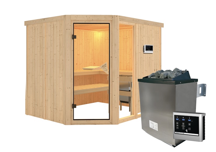 Karibu Sauna Fiona 3 mit Eckeinstieg 68 mm