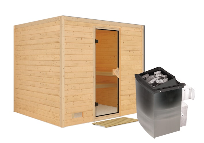 Karibu Sauna Sonara - Massivholzsauna mit Fronteinstieg 38 mm