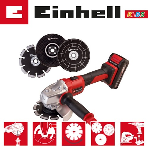 Happy People 41766 - Einhell Kids Axxio Winkelschleifer mit 3 Schleifscheiben Spielzeug-Werkzeug mit Funktion Licht und Sound