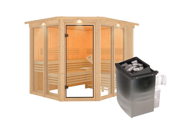 Karibu Sauna Ainur 3 Superior mit Eckeinstieg 68 mm