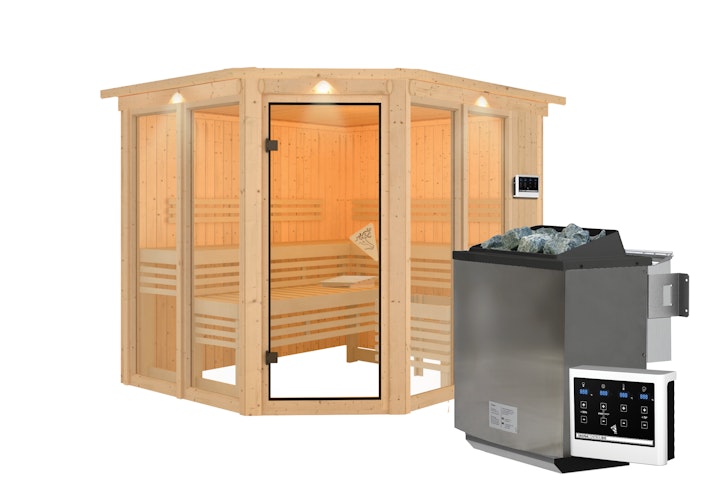 Karibu Sauna Ainur 3 Superior mit Eckeinstieg 68 mm