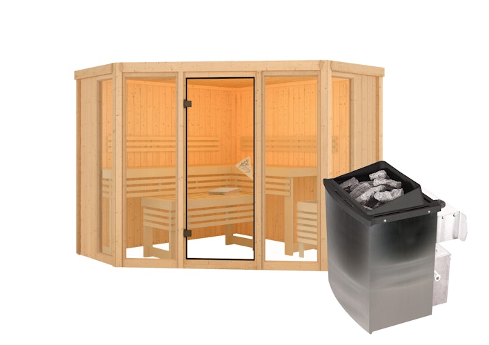 Karibu Sauna Alcinda 2 Superior mit Eckeinstieg 68 mm