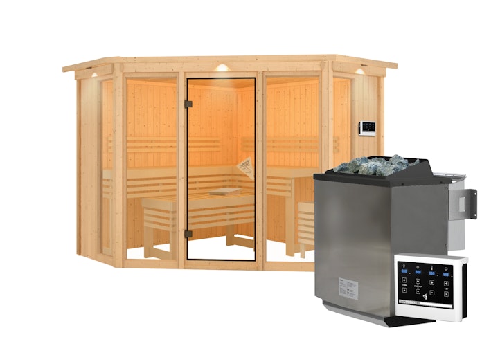 Karibu Sauna Alcinda 2 Superior mit Eckeinstieg 68 mm