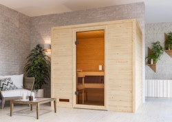 Karibu Woodfeeling Sauna Selena - 38 mm Massivholz Aktionssauna inkl. 9-teiligem gratis Zubehörpaket