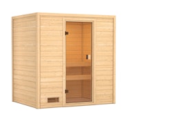 Karibu Woodfeeling Sauna Selena - 38 mm Massivholz Aktionssauna Bronzierte Ganzglastür Ohne Dachkranz Ohne Ofen inkl. 9-teiligem gratis Zubehörpaket (Gesamtwert 271,91€)