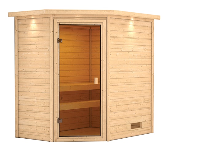 Karibu Woodfeeling Sauna Jella - 38 mm Massivholz Aktionssauna inkl. 8-teiligem gratis Zubehörpaket (Gesamtwert 191,92€)