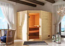 Karibu Woodfeeling Sauna Elea - 38 mm Massivholz Aktionssauna inkl. 9-teiligem gratis Zubehörpaket