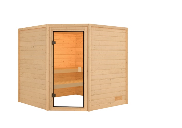 Karibu Woodfeeling Sauna Tilda - 38 mm Massivholz Aktionssauna inkl. gratis Saunaofen & 8-teiligem Zubehörpaket (Gesamtwert 1071,91€) Bild