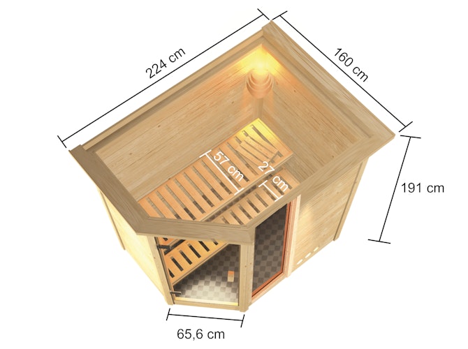 Karibu Woodfeeling Sauna Jada - 38 mm Massivholz Aktionssauna inkl. gratis Saunaofen & 8-teiligem Zubehörpaket (Gesamtwert 1071,91€) Bild