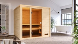 Karibu Woodfeeling Sauna Jutta - 38 mm Massivholz Aktionssauna inkl. 8-teiligem gratis Zubehörpaket (Gesamtwert 191,92€)