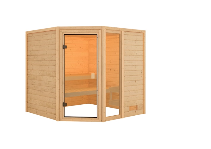 Karibu Woodfeeling Sauna Tabea - 38 mm Massivholz Aktionssauna inkl. gratis Saunaofen & 8-teiligem Zubehörpaket (Gesamtwert 1071,91€) Bild