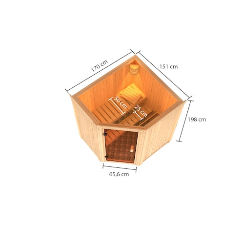 Karibu Woodfeeling Sauna Faurin - 68 mm Aktionssauna inkl. gratis Saunaofen & 8-teiligem Zubehörpaket (Gesamtwert 1071,91€)