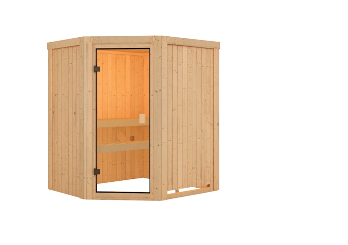 Karibu Woodfeeling Sauna Faurin - 68 mm Aktionssauna inkl. gratis Saunaofen & 8-teiligem Zubehörpaket (Gesamtwert 1071,91€)