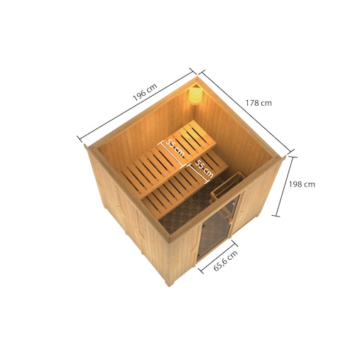 Karibu Woodfeeling Sauna Tromsö - 68 mm Aktionssauna inkl. gratis Saunaofen & 8-teiligem Zubehörpaket (Gesamtwert 1071,91€) Bild