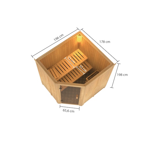 Karibu Woodfeeling Sauna Bodo - 68 mm Aktionssauna inkl. gratis Saunaofen & 8-teiligem Zubehörpaket (Gesamtwert 1071,91€) Bild