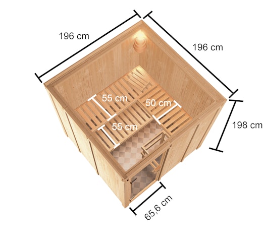 Karibu Woodfeeling Sauna Oulu - 68 mm Aktionssauna inkl. gratis Saunaofen & 8-teiligem Zubehörpaket (Gesamtwert 1071,91€) Bild