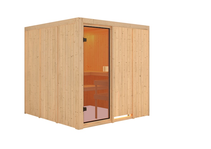 Karibu Woodfeeling Sauna Oulu - 68 mm Aktionssauna inkl. gratis Saunaofen & 8-teiligem Zubehörpaket (Gesamtwert 1071,91€) Bild