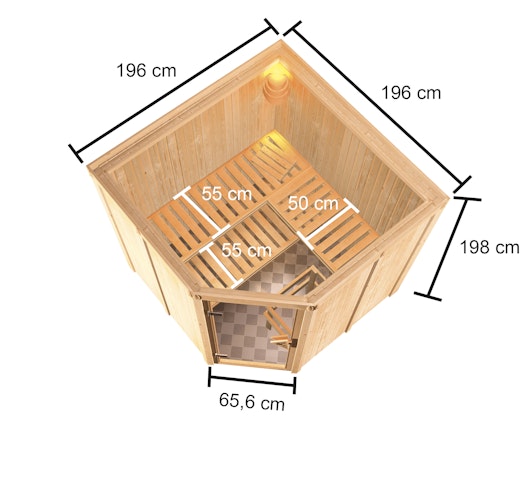 Karibu Woodfeeling Sauna Kotka - 68 mm Aktionssauna inkl. gratis Saunaofen & 8-teiligem Zubehörpaket (Gesamtwert 1071,91€) Bild