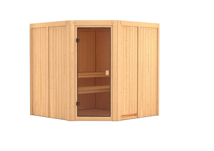 Karibu Woodfeeling Sauna Kotka - 68 mm Aktionssauna inkl. gratis Saunaofen & 8-teiligem Zubehörpaket (Gesamtwert 1071,91€) Bild