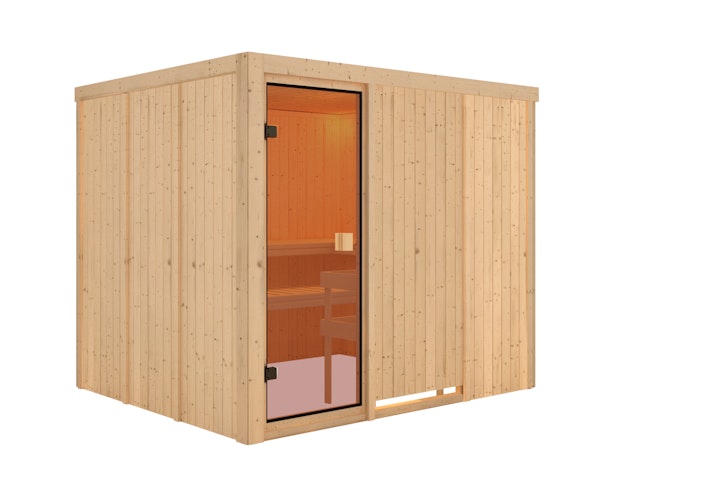 Karibu Woodfeeling Sauna Nybro - 68 mm Aktionssauna inkl. gratis Saunaofen & 8-teiligem Zubehörpaket (Gesamtwert 1071,91€) Bild