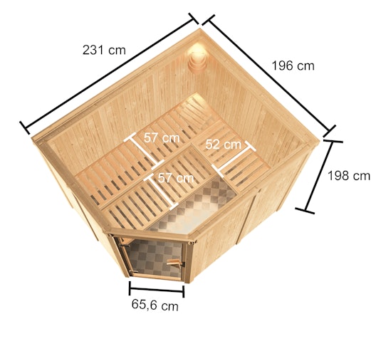 Karibu Woodfeeling Sauna Horna - 68 mm Aktionssauna inkl. gratis Saunaofen & 8-teiligem Zubehörpaket (Gesamtwert 1071,91€) Bild