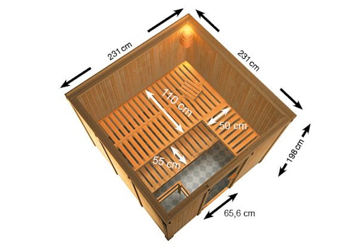 Karibu Woodfeeling Sauna Arvika - 68 mm Aktionssauna inkl. gratis Saunaofen & 8-teiligem Zubehörpaket (Gesamtwert 1071,91€) Bild