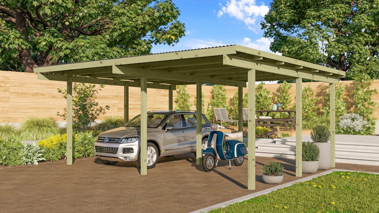 Karibu Carport Doppelcarport Eco 1/2 inkl. gratis H-Pfostenanker Bild