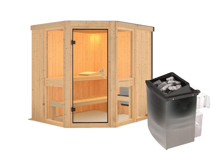 Karibu Amelia 1 - Sauna mit Eckeinstieg 68 mm