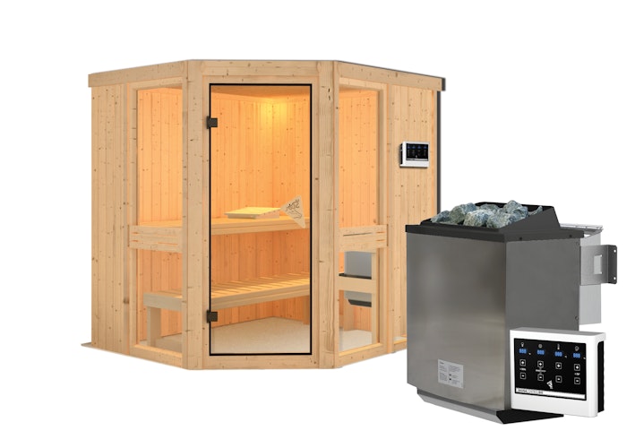 Karibu Amelia 1 - Sauna mit Eckeinstieg 68 mm