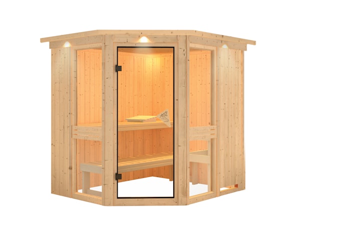 Karibu Amelia 1 - Sauna mit Eckeinstieg 68 mm