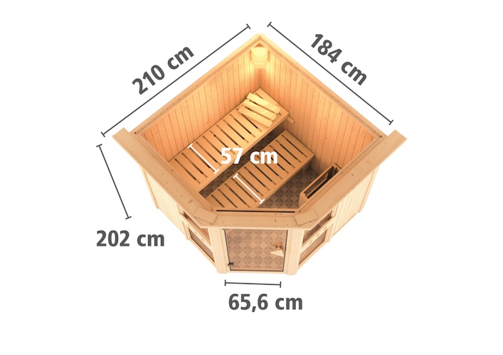 Karibu Amelia 1 - Sauna mit Eckeinstieg 68 mm inkl. gratis Saunaofen & 8-teiligem Zubehörpaket (Gesamtwert 1071,91€) Bild