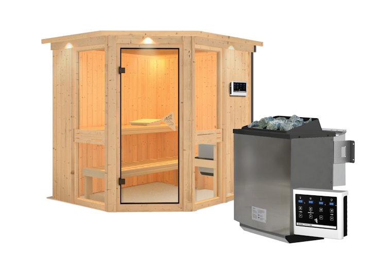 Karibu Amelia 1 - Sauna mit Eckeinstieg 68 mm