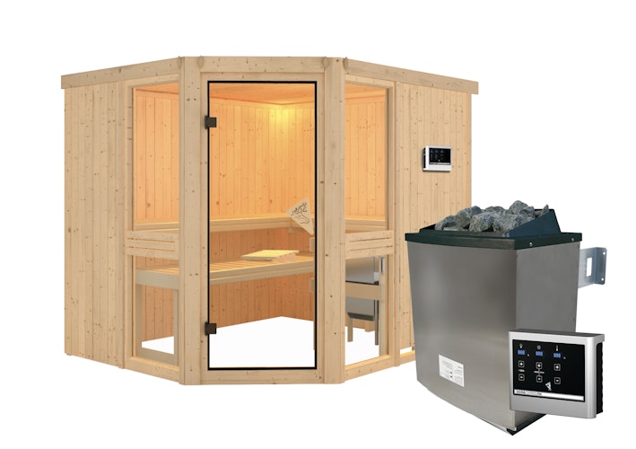Karibu Amelia 3 - Sauna mit Eckeinstieg 68 mm