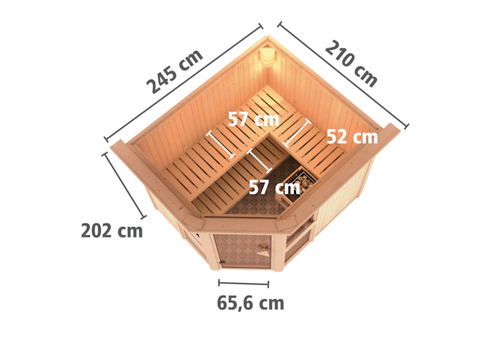 Karibu Amelia 3 - Sauna mit Eckeinstieg 68 mm inkl. gratis Saunaofen & 8-teiligem Zubehörpaket (Gesamtwert 1071,91€) Bild