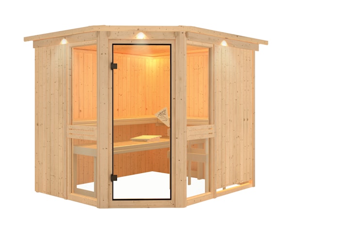 Karibu Amelia 3 - Sauna mit Eckeinstieg 68 mm