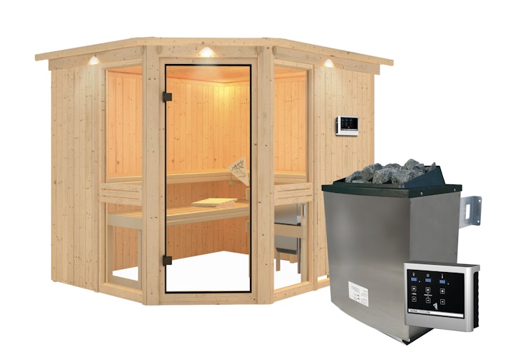 Karibu Amelia 3 - Sauna mit Eckeinstieg 68 mm