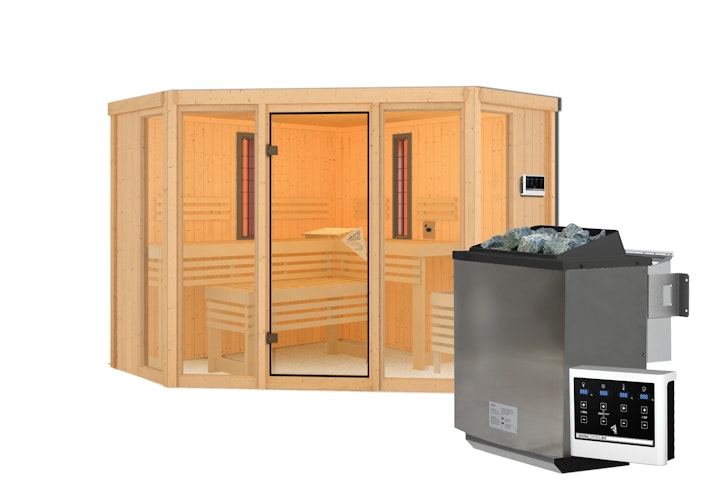 Karibu Multifunktions-Sauna Asta inkl. Infrarotstrahler mit Eckeinstieg 68 mm