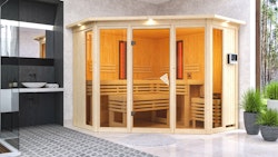 Karibu Multifunktions-Sauna Asta inkl. Infrarotstrahler mit Eckeinstieg 68 mm inkl. 9-teiligem gratis Zubehörpaket