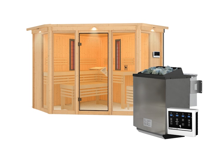 Karibu Multifunktions-Sauna Asta inkl. Infrarotstrahler mit Eckeinstieg 68 mm