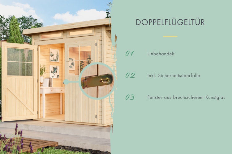 Karibu Eco Gartenhaus Gerätehaus Grebenau / Glücksburg 2/3/4 - 19 mm inkl. gratis Innenraum-Pflegebox im Wert von 99€ Bild