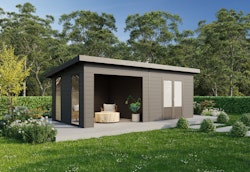 Wolff Finnhaus Seitenwandpaket inkl. 2 Fenster für WPC Gartenhäuser Tona 5024/6024 Anthrazit