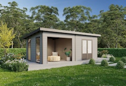 Wolff Finnhaus Seitenwandpaket inkl. 2 Fenster für WPC Gartenhäuser Tona 5024/6024 Hellgrau