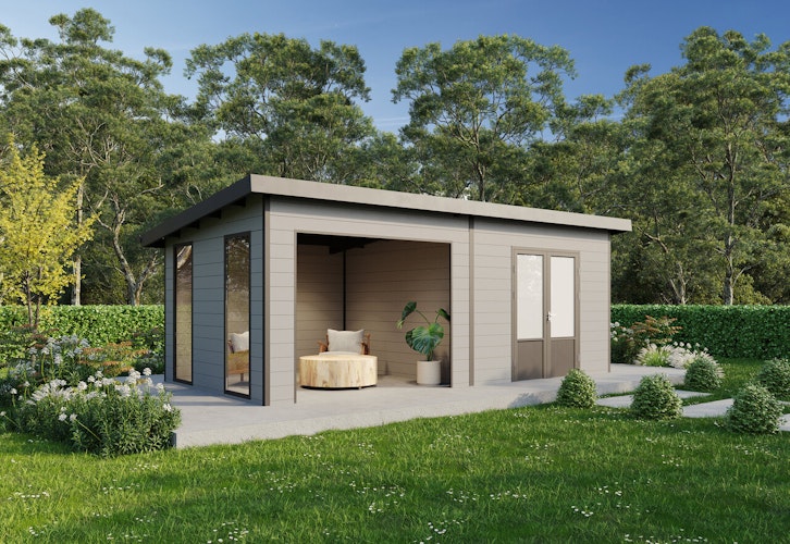 Wolff Finnhaus Seitenwandpaket inkl. 2 Fenster für WPC Gartenhaus Tona 6030 Hellgrau