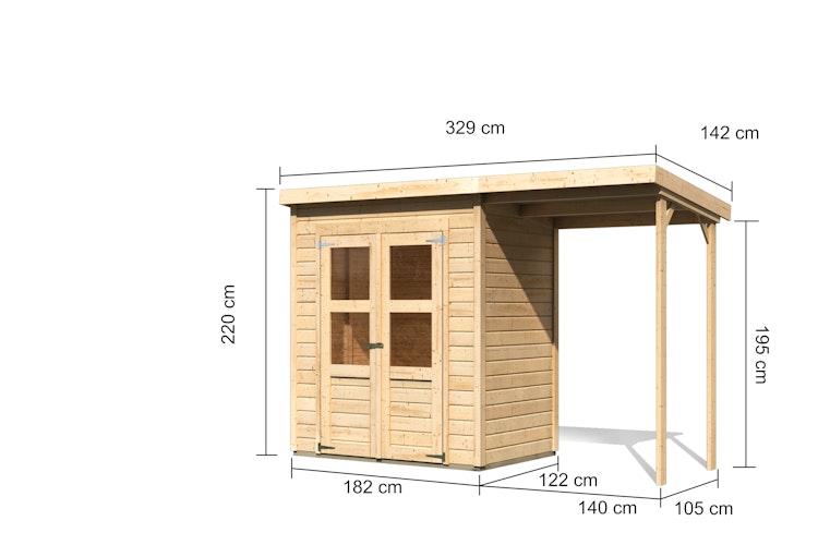 Karibu Eco Gartenhaus Merseburg 2 inkl. Anbaudach - Sparset