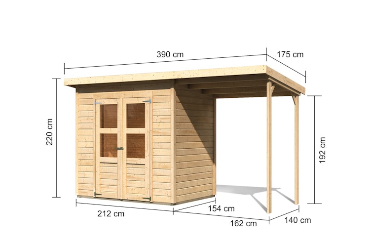 Karibu Eco Gartenhaus Merseburg 3 inkl. Anbaudach Bild