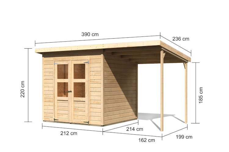 Karibu Eco Gartenhaus Merseburg 4 inkl. Anbaudach - Sparset