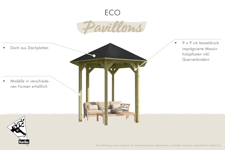 Karibu 4-Eck Pavillon Perida kesseldruckimprägniert Sparset inkl. Dachschindeln & inkl. gratis H-Pfostenanker Bild